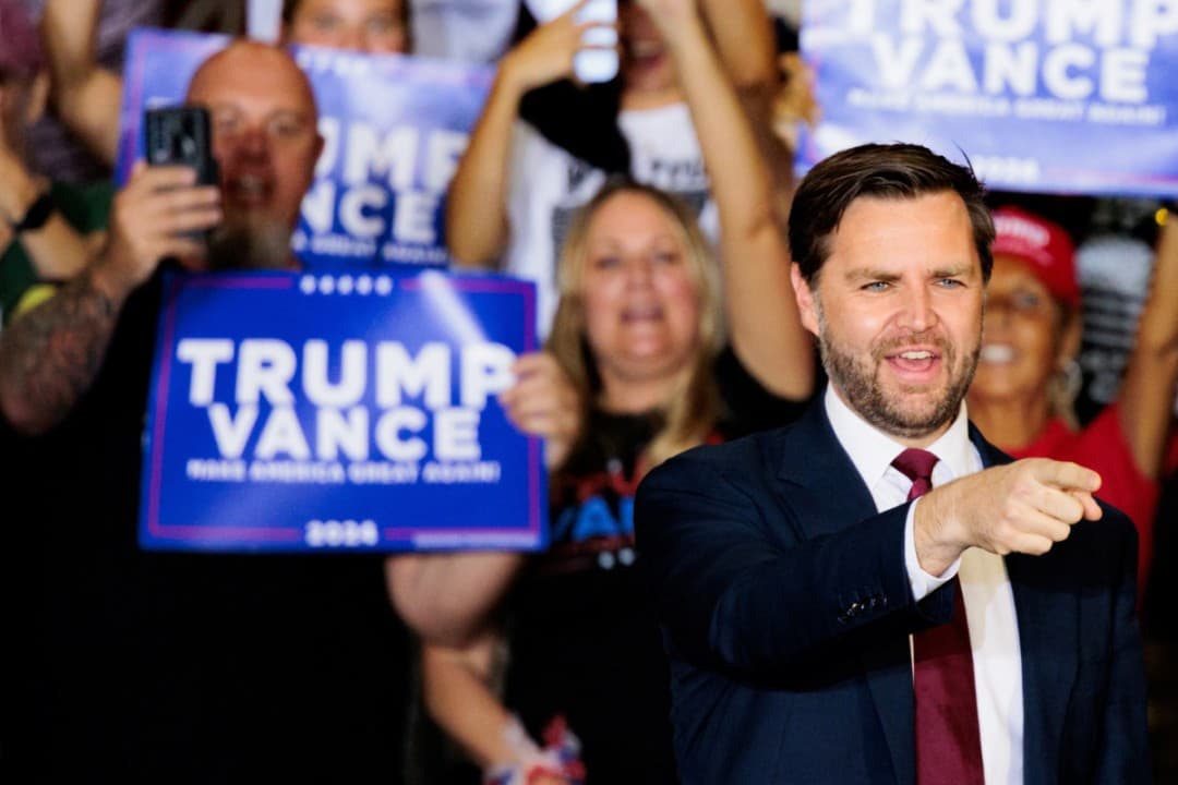 Republican U.S. vice presidential nominee Senator JD Vance speaks at a rally in Newtown, Pennsylvania, U.S., September 28, 2024. REUTERS/Hannah Beier/File Photo