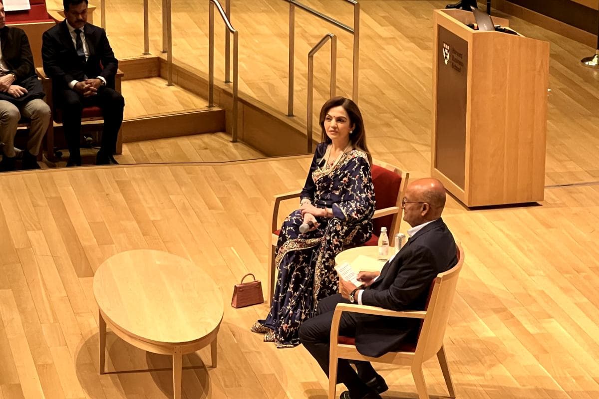 Nita Ambani, founder and chairperson of Reliance Foundation in a fireside chat with Nitin Nohria.