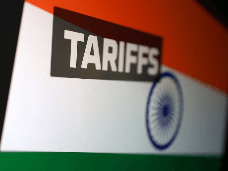 Indian flag and the word "Tariffs" are seen in this illustration.