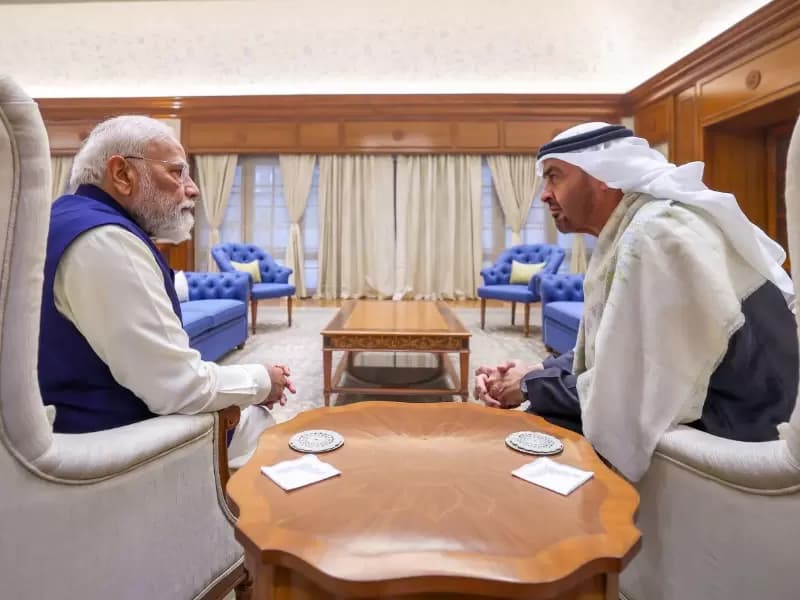 भारतीय प्रधानमंत्री नरेंद्र मोदी ने 19 जनवरी, 2026 को नई दिल्ली में 7, लोक कल्याण मार्ग पर संयुक्त अरब अमीरात के राष्ट्रपति शेख मोहम्मद बिन जायद अल नाहयान से मुलाकात की।