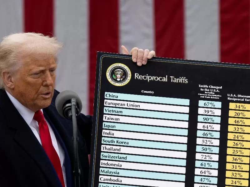U.S. President Donald Trump delivers remarks on tariffs in the Rose Garden at the White House in Washington, D.C., U.S., April 2, 2025.