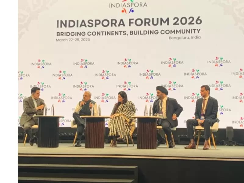 (from left to right) Kris Gopalakrishnan, Radhika Bharat Ram, Sandeep Batra, and Dr. Madhu Sasidhar at a panel discussion moderated by Rajan Navani/