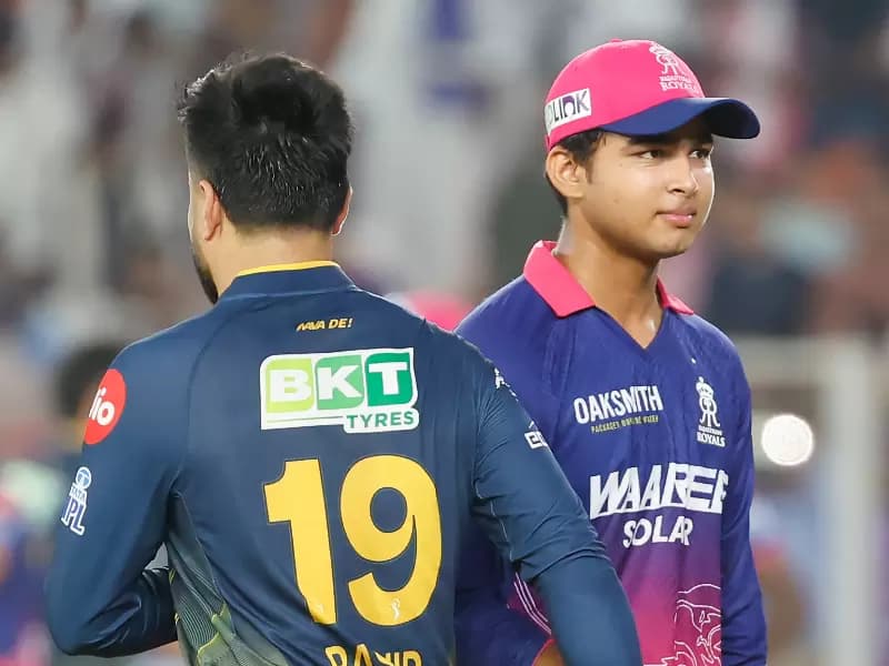 Gujarat Titans' captain Rashid Khan and Rajasthan Royals' Tushar Deshpande greet each other after Rajasthan Royals won the Indian Premier League (IPL) 2026 match against Gujarat Titans in Ahmedabad on Saturday, April 04, 2026