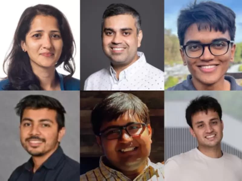 (ऊपर बाएं से दाएं) नम्रता काला, आदित्य वशिष्ठ, रविश्री वल्लूरी/ (नीचे बाएं से दाएं) साइमन दहल, सौजस वडुगुरु, चाणक्य एकबोटे