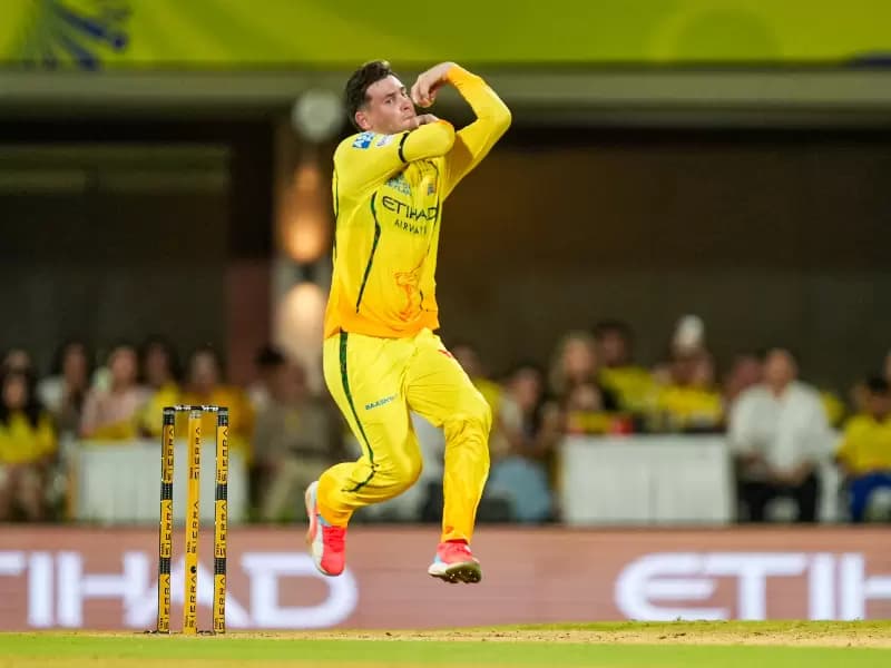 Chennai Super Kings' Noor Ahmad bowls a delivery during the Indian Premier League 2026 match between Chennai Super Kings and Kolkata Knight Riders, at MA Chidambaram Stadium in Chennai on Tuesday, April 14, 2026.