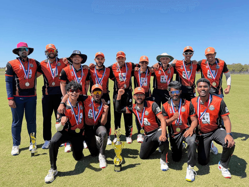 The Comet Cricket Club celebrated after winning the National College Cricket Association championship on March 22 at the Prairie View Cricket Complex near Houston.