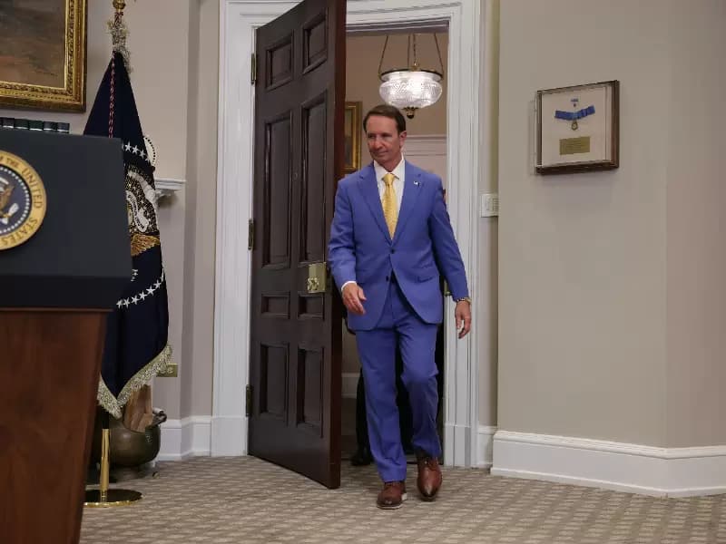 Governor of Louisiana Jeff Landry walks, in the Roosevelt Room at the White House, in Washington, D.C., U.S., March 24, 2025.