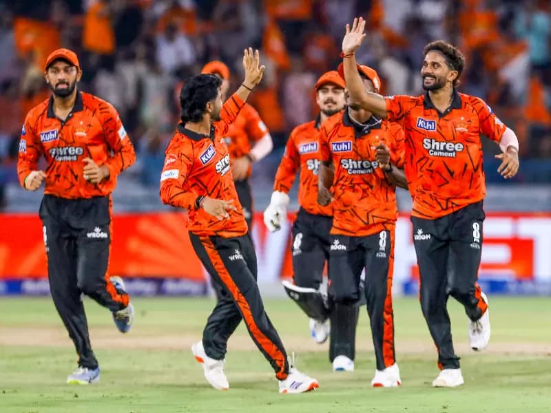 Sunrisers Hyderabad players celebrate the wicket of Punjab Kings' Prabhsimran Singh during the IPL 2026 match between Sunrisers Hyderabad and Punjab Kings at the Rajiv Gandhi International Stadium in Hyderabad on Wednesday, May 06, 2026.