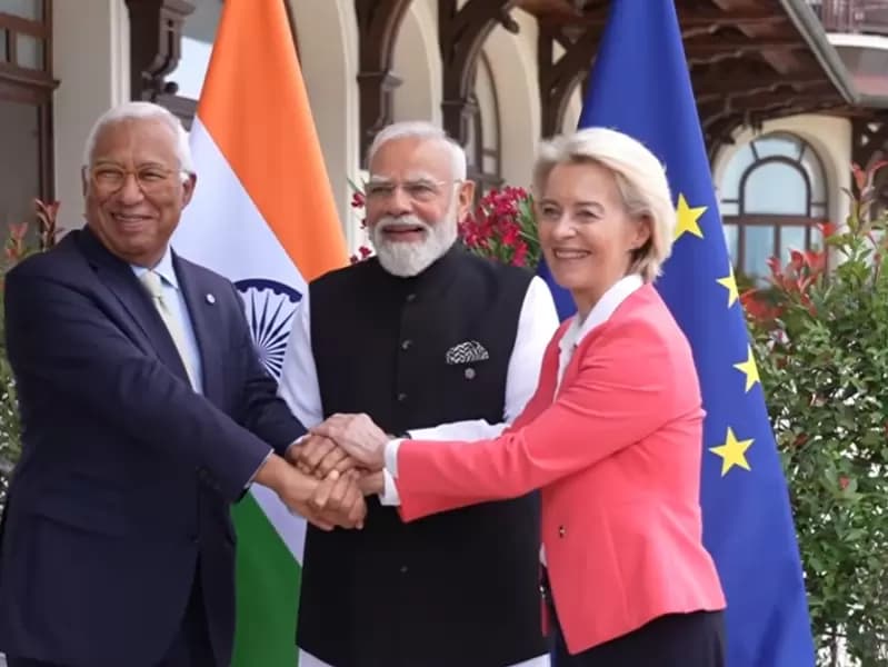 पीएम मोदी, ईयू नेता एंटोनियो कोस्टा, उर्सुला वॉन डेर लेयेन ने फ्रांस में बातचीत की