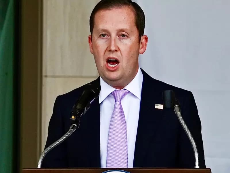 New Delhi: United States Ambassador to India Sergio Gor addresses the dedication ceremony of the new Support Annex Building at the US Embassy in New Delhi, Saturday, May 23, 2026.