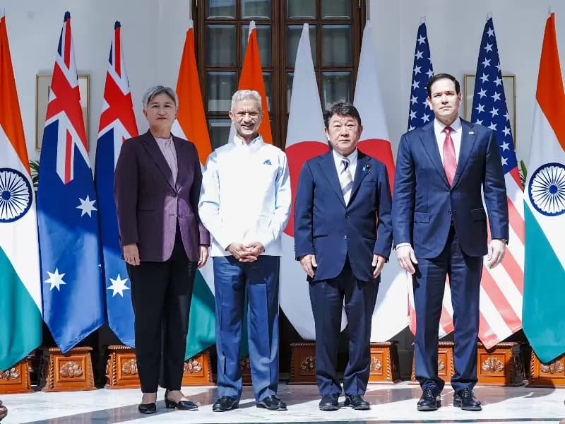 External Affairs Minister S. Jaishankar with Australian Foreign Minister Penny Wong, Japanese Foreign Minister Toshimitsu Motegi and US Secretary of State Marco Rubio during the Quad Foreign Ministers' meeting in New Delhi on Tuesday, May 26, 2026.