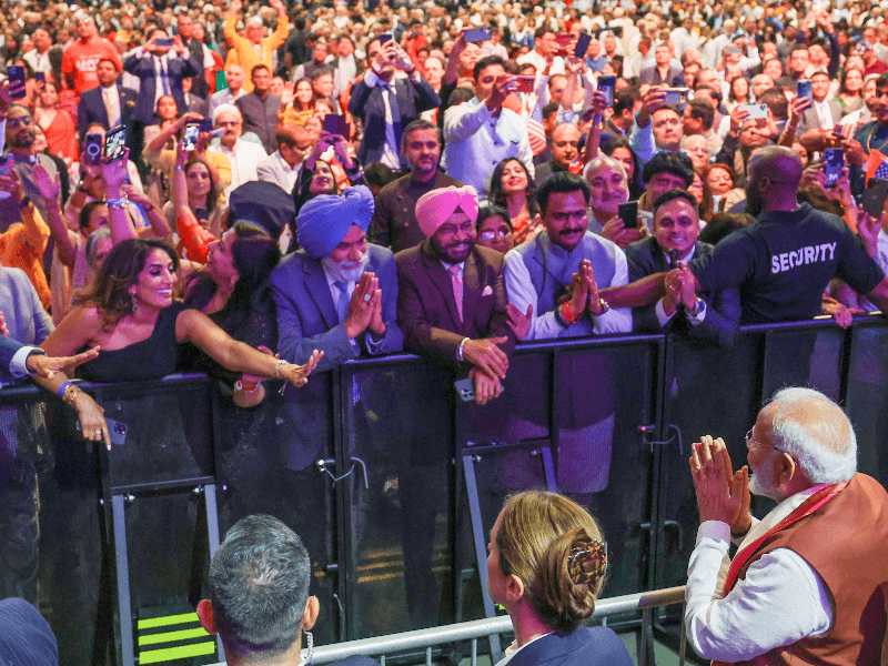 New York: Prime Minister Narendra Modi greets members of the Indian diaspora after addressing the gathering at Nassau Coliseum in New York on Sunday September 22, 2024.