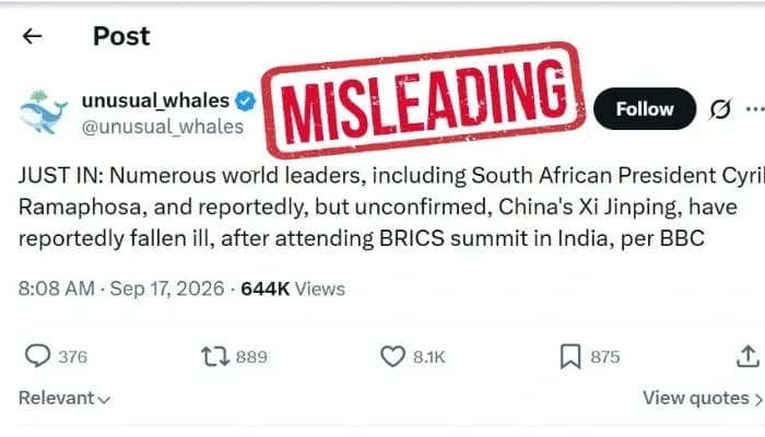 BRICS સમિટ બાદ વિશ્વ નેતાઓ બીમાર પડ્યાના દાવા ભ્રામક