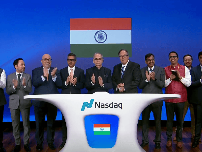 Ambassador Vinay Kwatra ringing the Nasdaq Stock Market Opening Bell